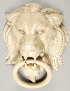 Painted Cast Metal Lion Face Escutcheon.: Painted Cast Metal Lion Face Escutcheon door knocker. Size: 18" x 12" x 8.5".