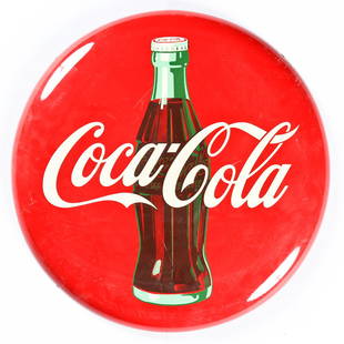 24 Inch Coca Cola Coke 1952 Button Metal: 24 Inch Coca Cola Coke Button Metal Sign 1952. New old stock. Size: 24" x 24" x 3" (61 x 61 x 8 cm).