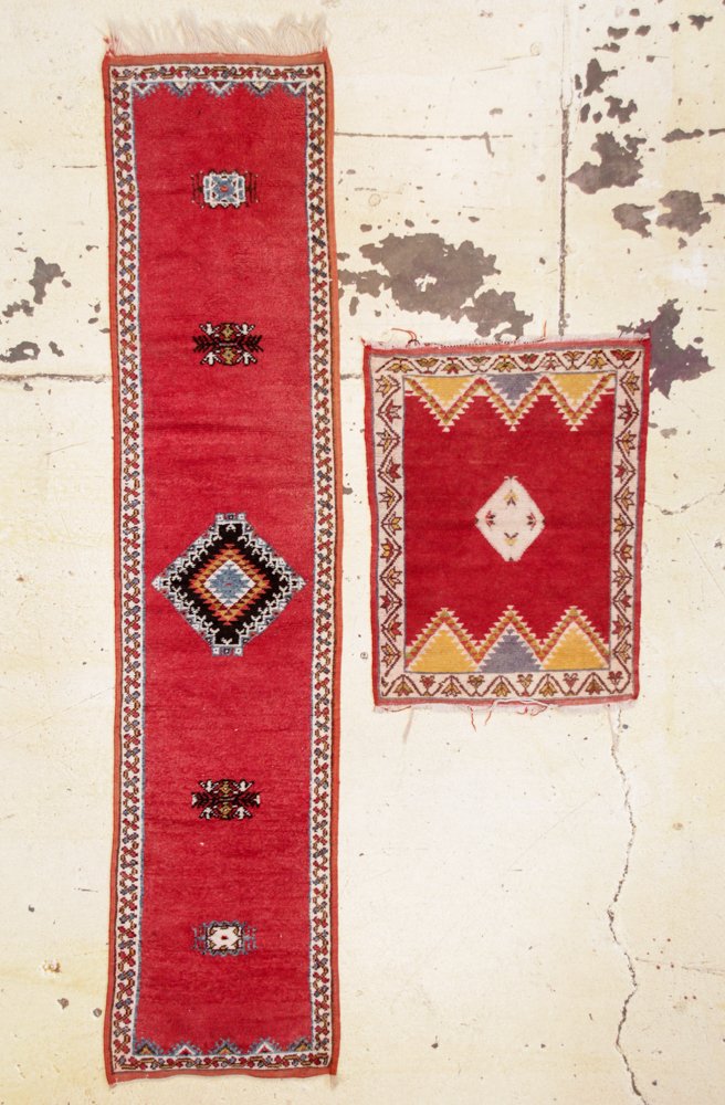 2 Vintage Moroccan Rugs: 2'8" x 3'5" (81 x 104 cm) and: 2 Vintage Moroccan Rugs: 2'8" x 3'5" (81 x 104 cm) and 2'2" x 9'7" (66 x 292 cm).