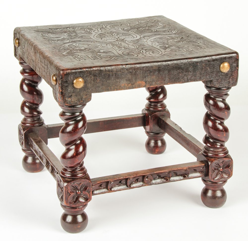 South American Tool Leather Stool. (1 of 3)