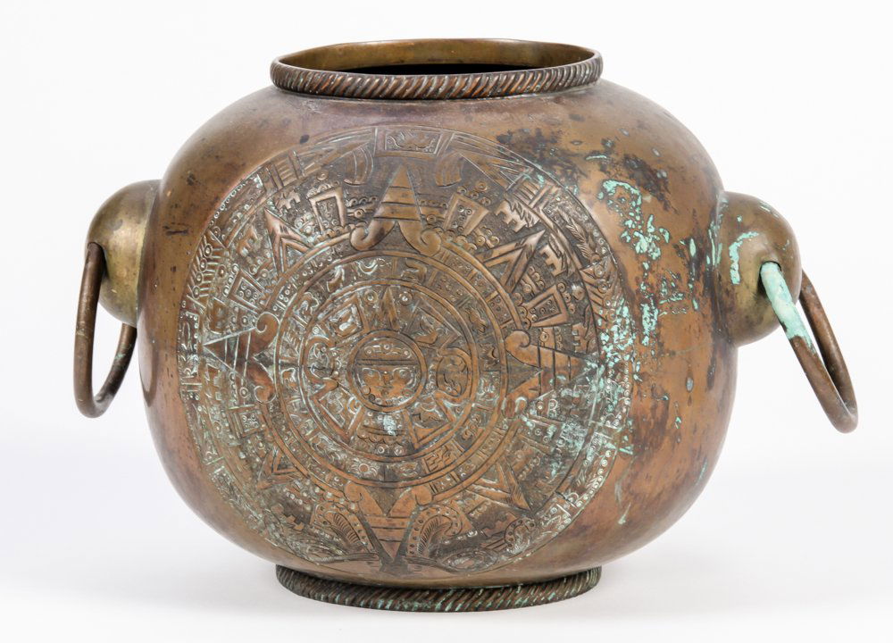 Mayan Motif Repousse Copper Vessel (1 of 3)
