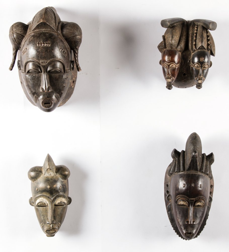 Lot of 4 African Baule Masks (1 of 2)