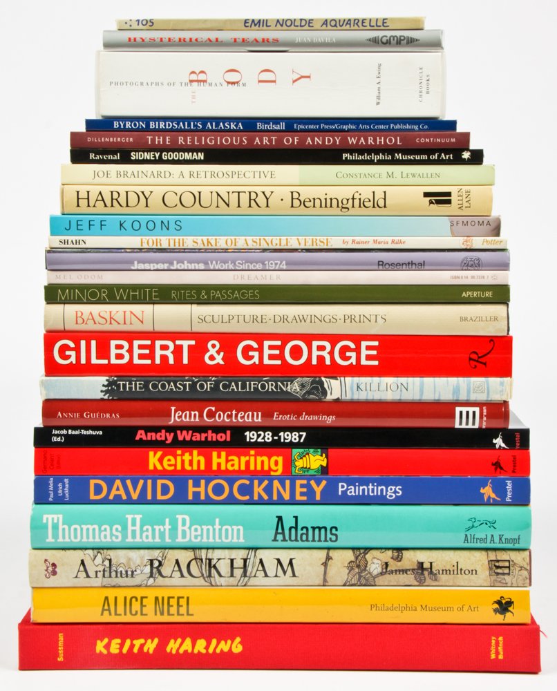Lot of 24 Coffee Table Books: Lot of 24 Coffee Table Books: 1) Keith Haring by Sussman, 2) Alice Neel: Philadelphia Museum of Art, 3)Arthur Rackham by James Hamilton, 4)Adams by Thomas Hart Benton, 5) David Hockney Paintings by Pa