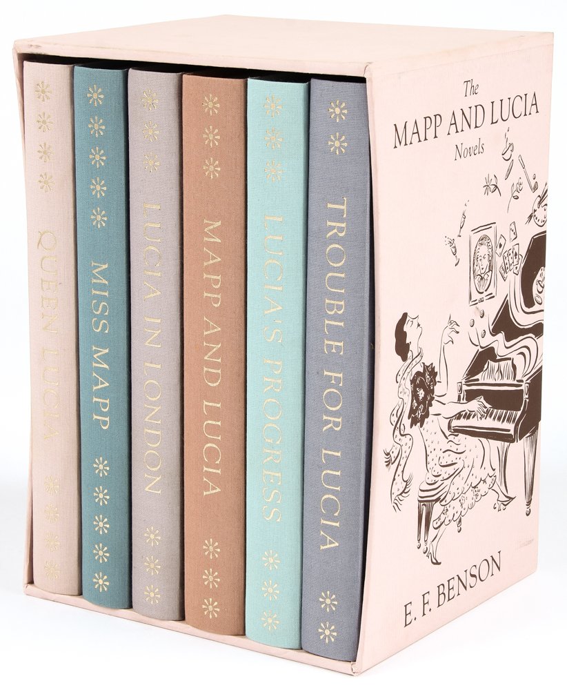 Box Set of EF Benson Mapp and Lucia Novels.: Box Set of EF Benson Mapp and Lucia Novels. Mapp & Lucia; Lucia in London; Miss Mapp; Luciaâ€™s Progress; Queen Lucia; Trouble for Lucia. Published by The Folio Society 1994. Provenance: Private