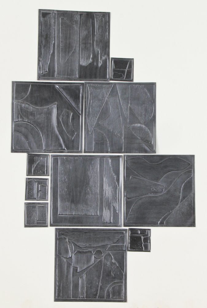 Louise Nevelson, Sky Garden: Louise Nevelson (Russian/American, 1899-1988) Sky Garden, 1971, lead intaglio relief, from an edition of 150, discoloration/staining to the sheet. Size: 30.5" x 25.5", (77 x 65 cm).
