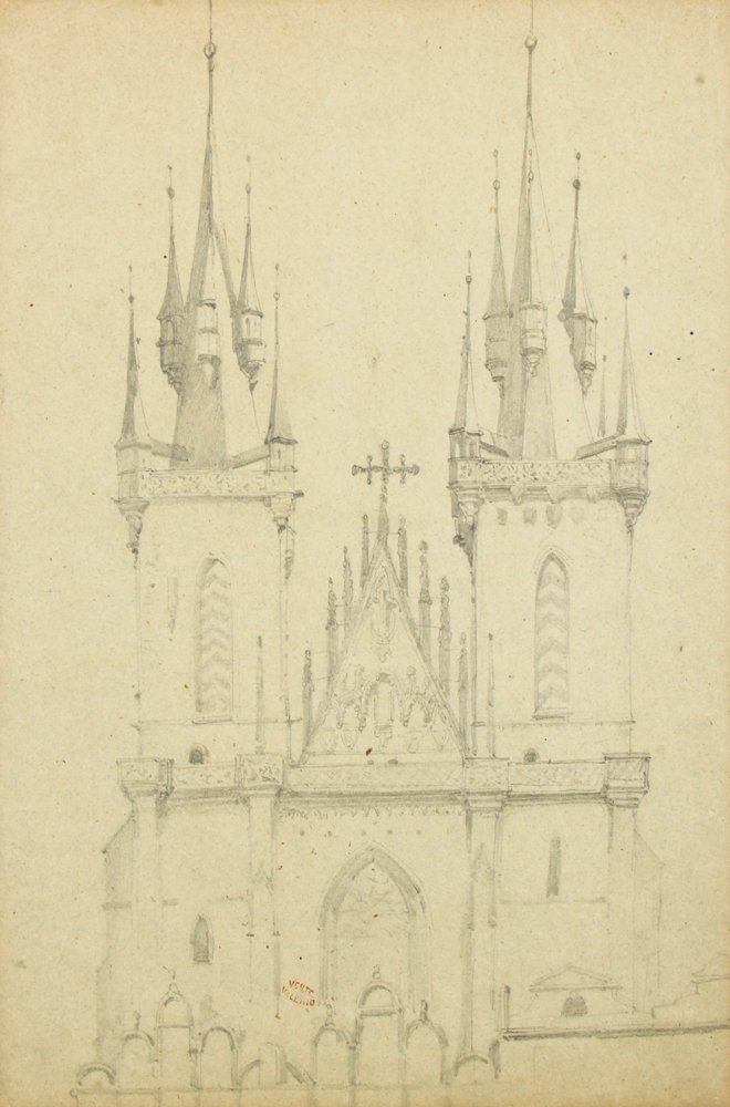 Theodore Valerio (French, 1819-1879): Theodore Valerio (French, 1819-1879) Cathedral Facade, pencil on paper, stamped. Size: 12.25" x 8.25", 31 x 21 cm (sheet).