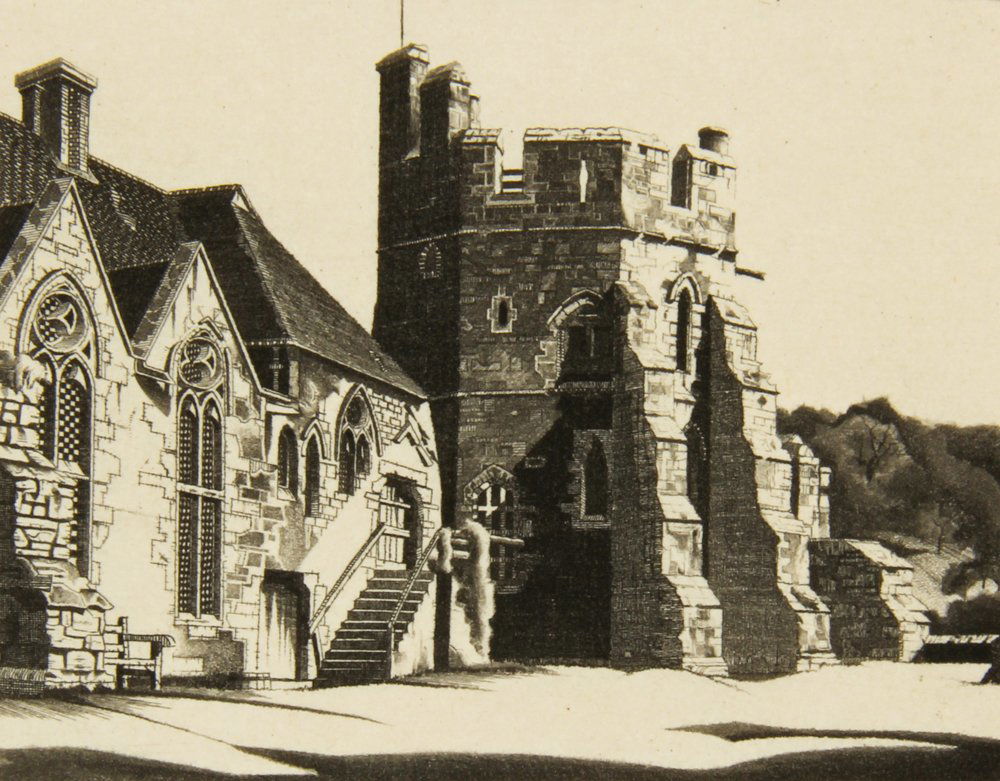 John Taylor Arms (American, 1887-1953): John Taylor Arms (American, 1887-1953) Stokesay Castle, 1942, etching. Size: 3.75" x 5", 10 x 13 cm (sheet).