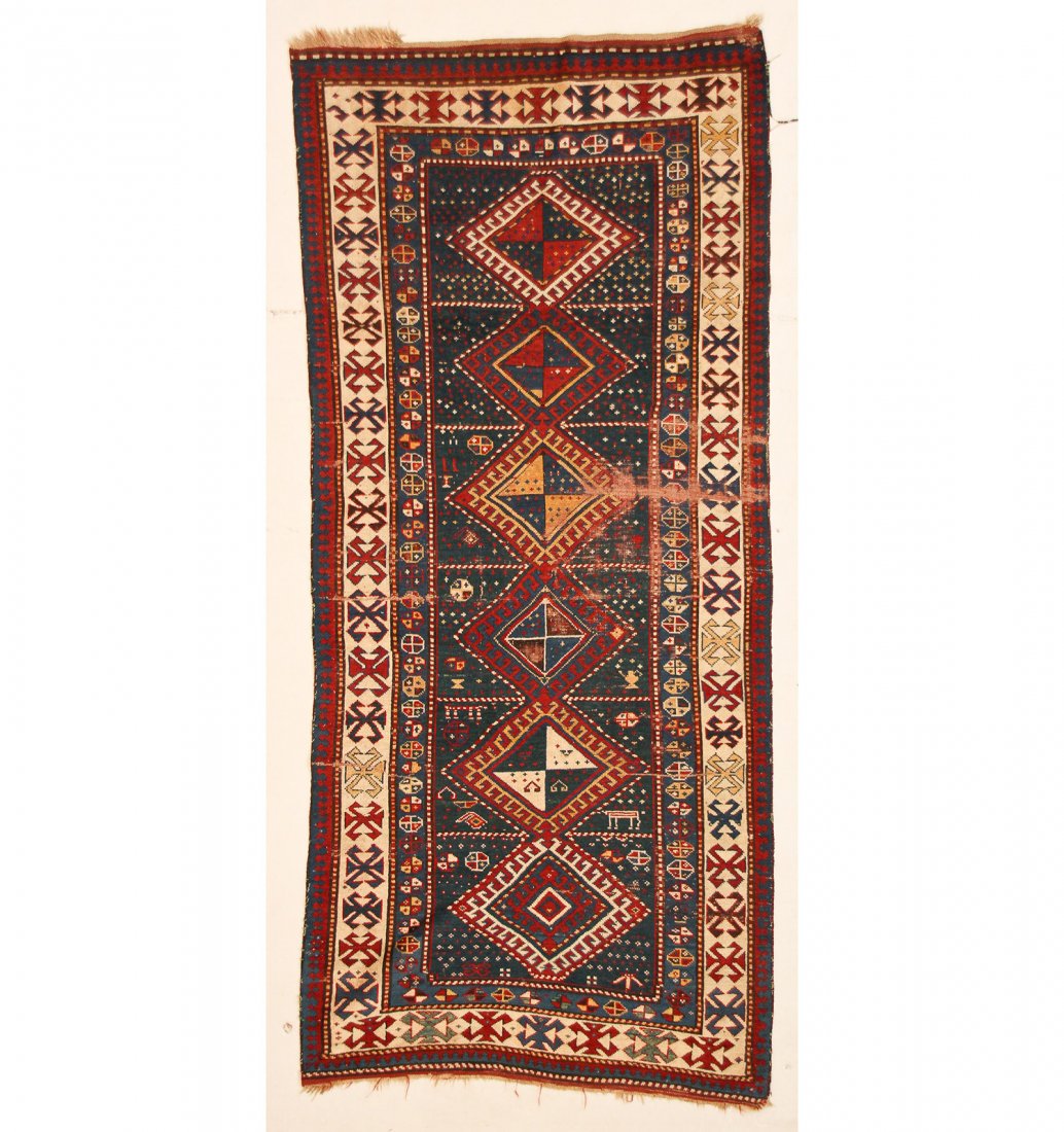 Antique Kazak Rug: 4' x 9' (122 x 274 cm) (1 of 4)