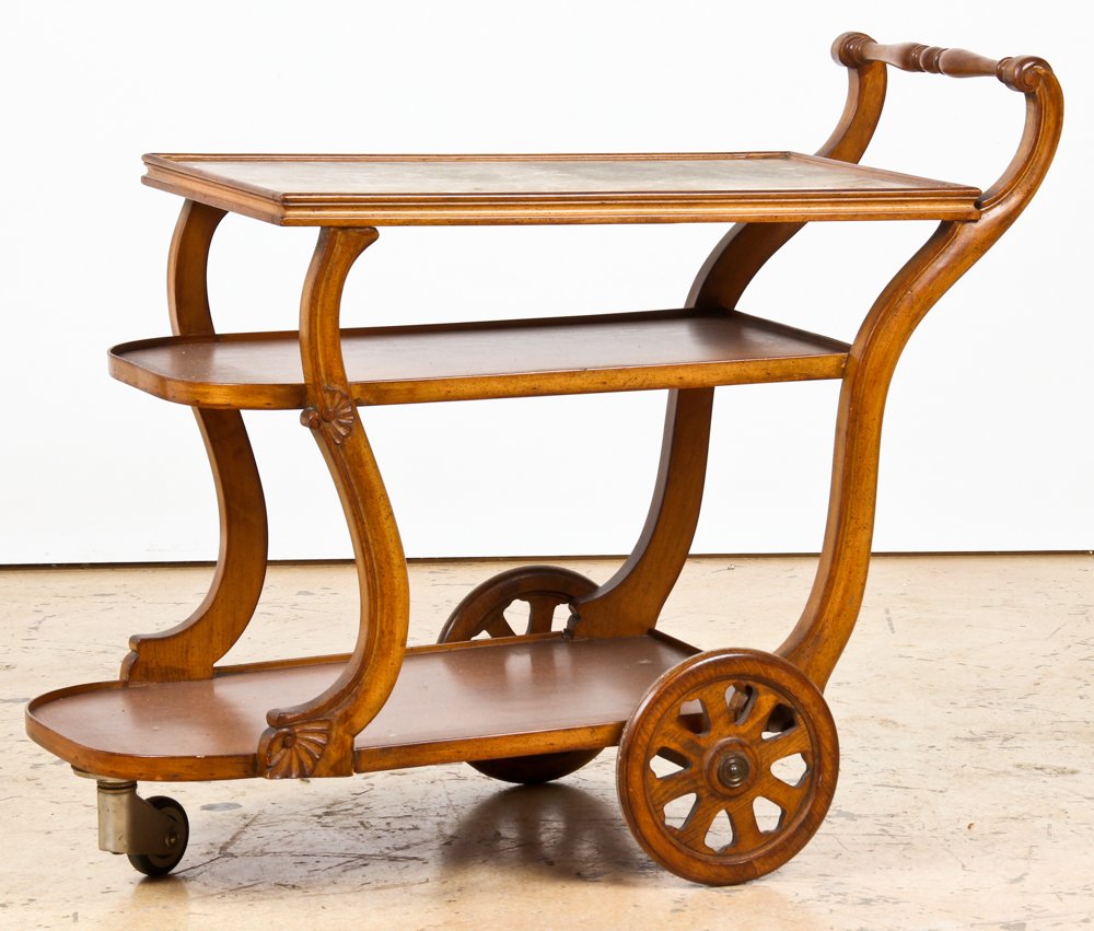 Vintage French Provincial Style Bar Cart: Vintage French Provincial Style Bar Cart. Size: 30.5" x 21" x 39" (77 x 53 x 99 cm). Cherry Hill, NJ estate.