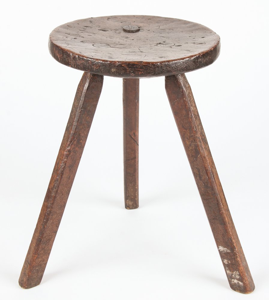 Antique Japanese Wooden Tripod Stool: Antique Japanese Wooden Tripod Stool. Size: 18" x 16" x 16" (46 x 41 x 41 cm).