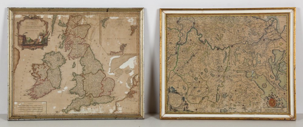Two Antique Maps: Holland & Great Britain: Two Antique Maps: Holland & Great Britain: 1) Les Isles Britanniques qui comprennent les Royaumes d'Angleterre, d'Ecosse et d'Irlande; par le Sr. Robert Geographe Ordinaire du Roi. Avec Privilege, 175