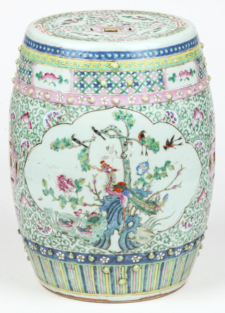 Antique Chinese Garden Stool: Antique Chinese Garden Stool, porcelain. Size: 18" x 13" x 13" (46 x 33 x 33 cm). Provenance: Gladwyne Estate.