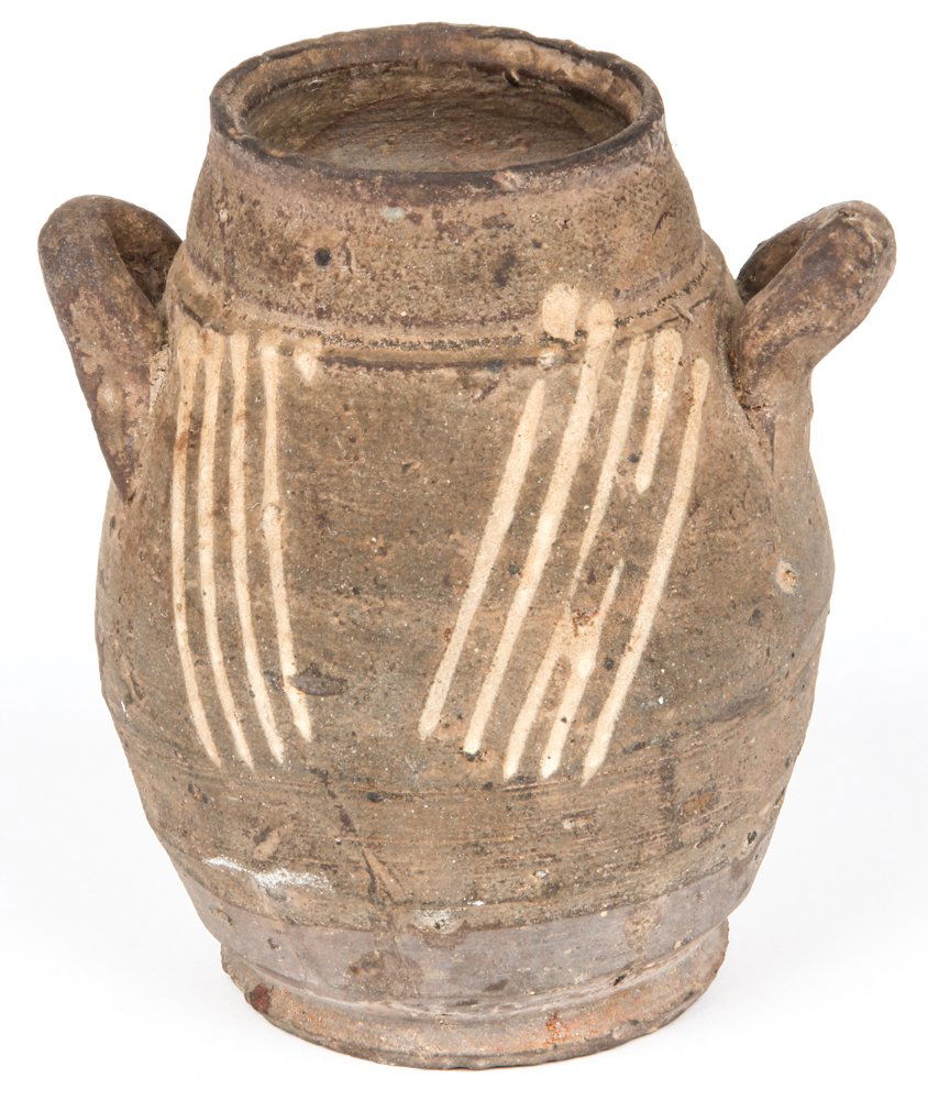 Early Redware Vessel: Early Redware Vessel. Size: 4.5" x 4" x 3" (11 x 10 x 8 cm). Provenance: DeHoogh Gallery, Philadelphia.