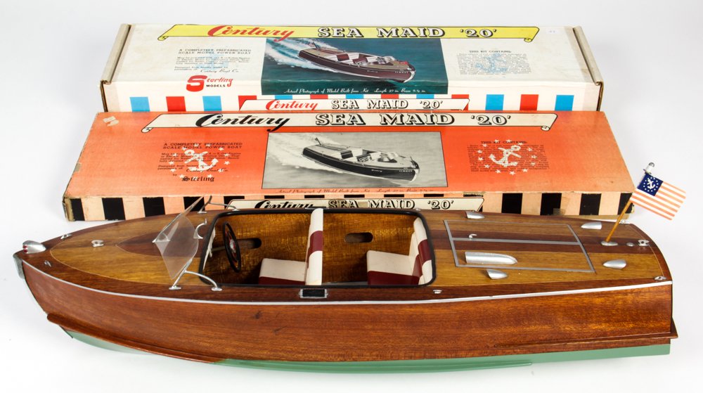 2 Century Sea Maid 20 Scale Model Kits: 2 Century Sea Maid 20 Scale Model Kits. 1 fully assembled with original box and 1 unassembled in box. Size: 8" x 27" x 9.25", 20 x 69 x 23.5 cm (largest).