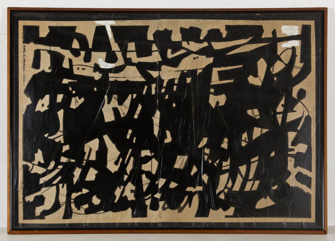 Earl C. Nieman (American, b. 1919) Abstract Painting,: Earl C. Nieman (American, b. 1919) Abstract Painting, 1965, mixed media. Size: 50" x 36.25", 127 x 92 cm (sight); 52" x 38", 132 x 97 cm (frame). Earl C. Nieman is the brother of artist LeRoy Neiman (