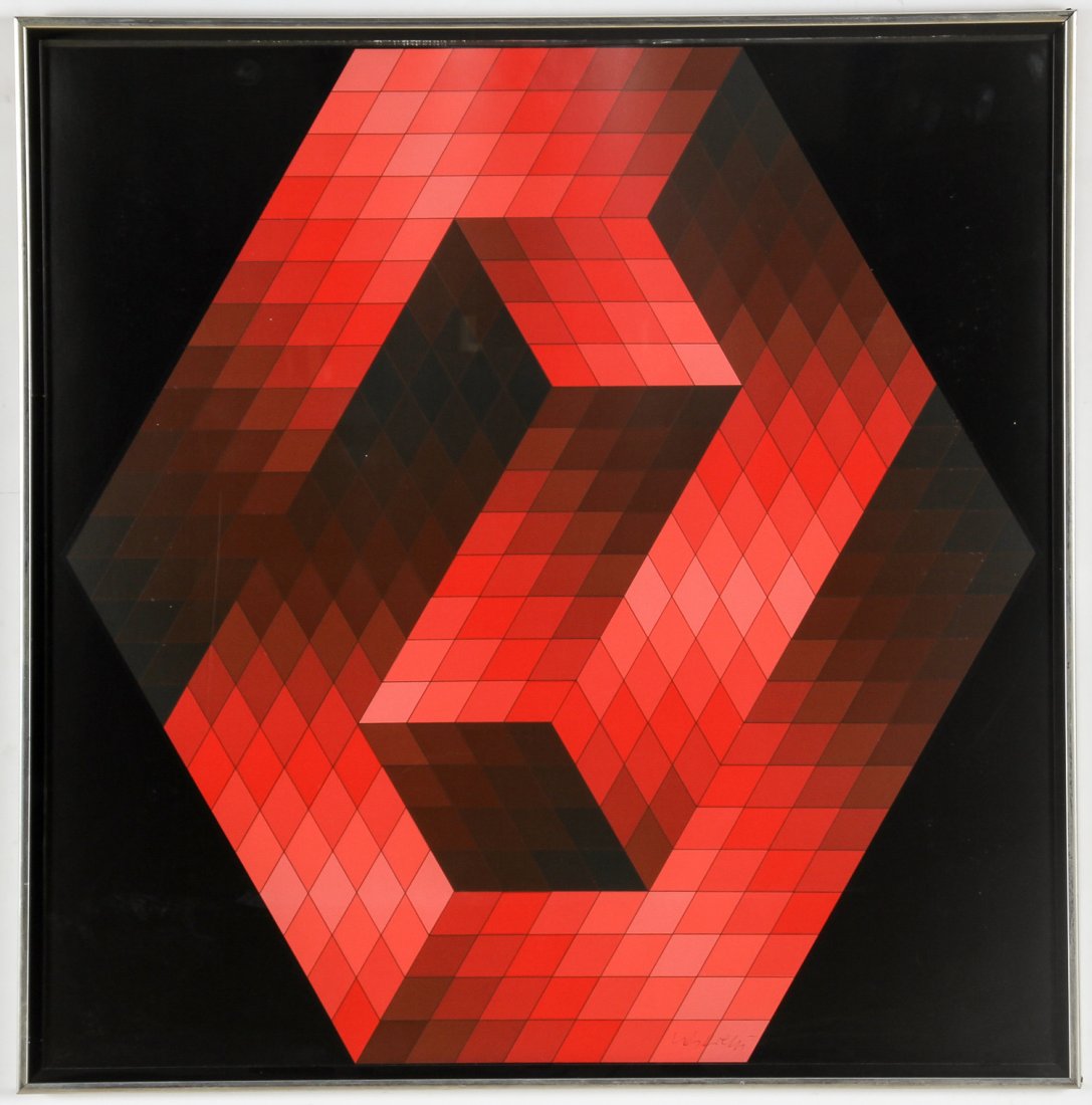 Victor Vasarely (French/Hungarian, 1906-1997): Victor Vasarely (French/Hungarian, 1906-1997) Modern Abstract Composition, screenprint. Size: 33.25" x 33", 84 x 83 cm (frame).