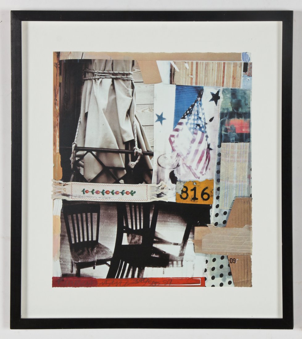 Robert Rauschenberg (American, 1925-2008) Tag, 1997: Robert Rauschenberg (American, 1925-2008) Tag, 1997, offset lithograph in colors, on heavy wove paper, from an edition of 500, pencil signed. Size: 18.5" x 15.75", 47 x 40 cm (sheet); 25" x 22.25", 64
