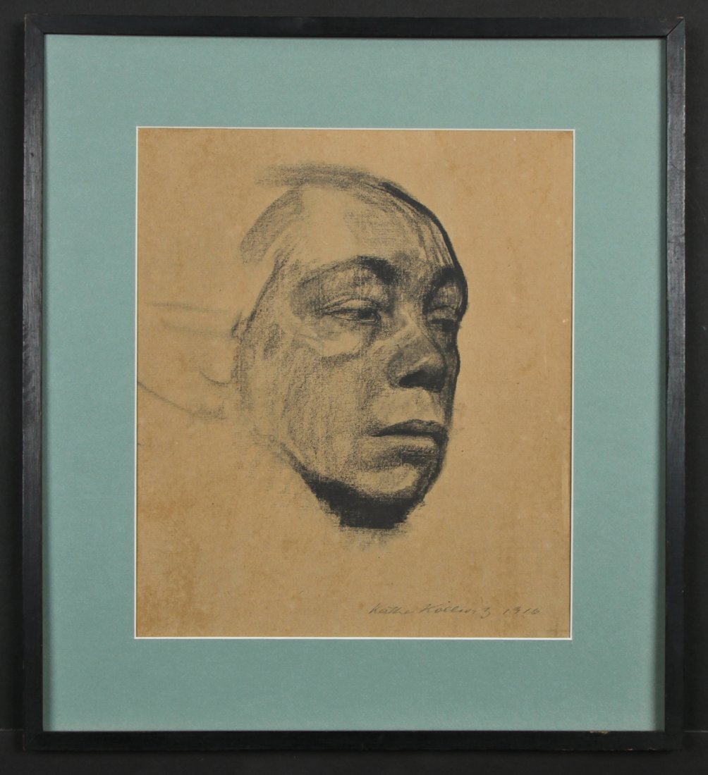 Kathe Kollwitz (German, 1867-1945) Self Portrait, 1916: Kathe Kollwitz (German, 1867-1945) Self Portrait, 1916, lithograph on paper, signed and dated. Condition: the sheet is laid down on board. Size: 14" x 12", 36 x 30 cm (sight); 19.75" x 17.75", 50 x 45