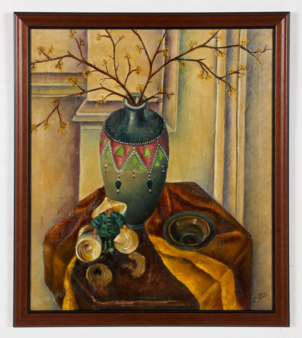 Salvatore Pinto (American/Phila, 1905-1966) Still Life: Salvatore Pinto (American/Phila, 1905-1966) Still Life Painting, oil on canvas. WPA Artist; Barnes Foundation. Size: 30" x 26", 76 x 66 cm (stretcher); 33.25" x 29.25", 84 x 74 cm (frame).