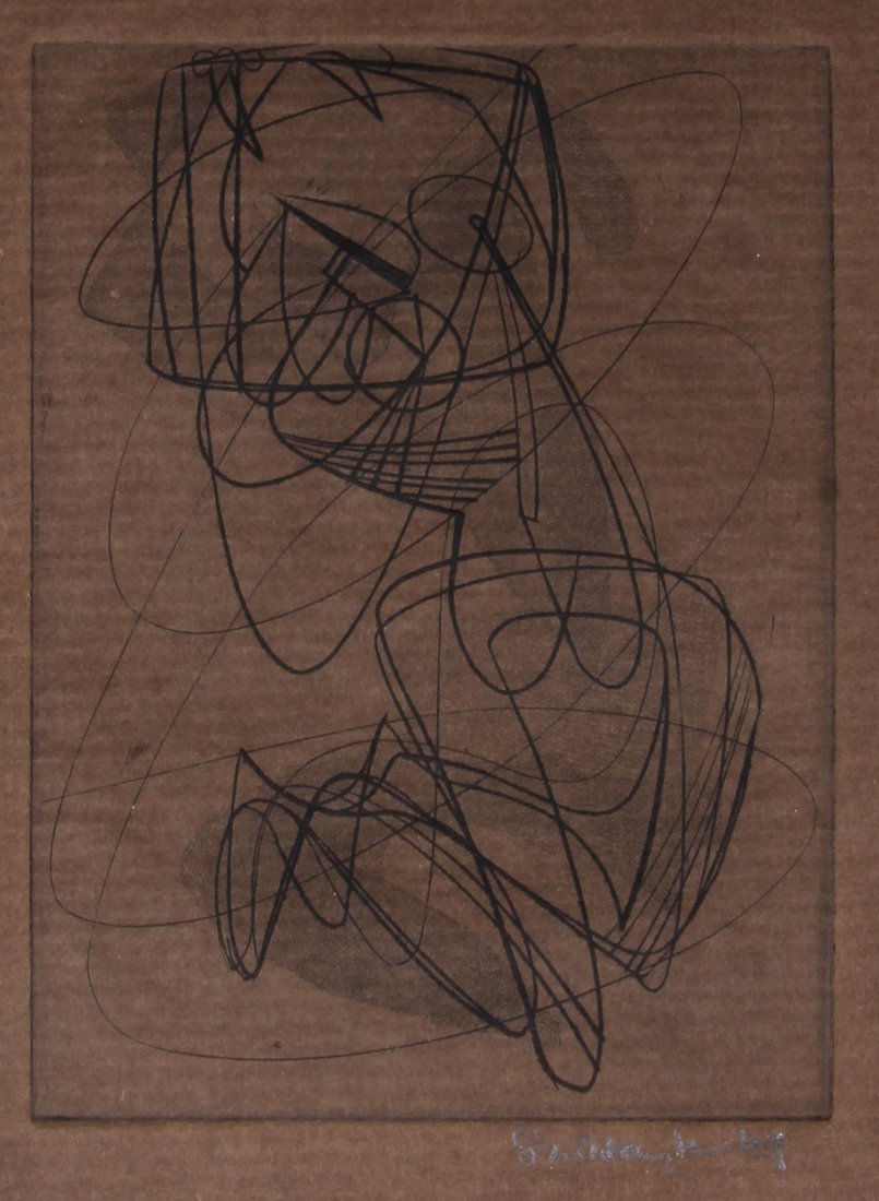 Stanley William Hayter (British, 1901-1988) 1949: Stanley William Hayter (British, 1901-1988) Untitled (Christmas) Engraving, signed and dated 1949. Size: 4.5" x 3.5", 11 x 9 cm (plate), 9.5" x 6", 24 x 23 cm (sheet). Exhibitions: Dolan Maxwell Galle