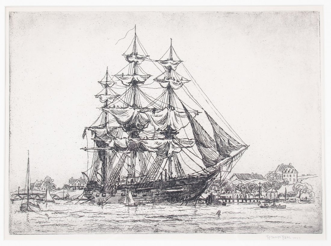 Reynolds Beal (American 1867-1951) Ship, 1927 Engraving: Reynolds Beal (American 1867-1951) Ship, 1927, engraving, 26 impressions. Size: 9.75" x 13.75", 25 x 35 cm (image).