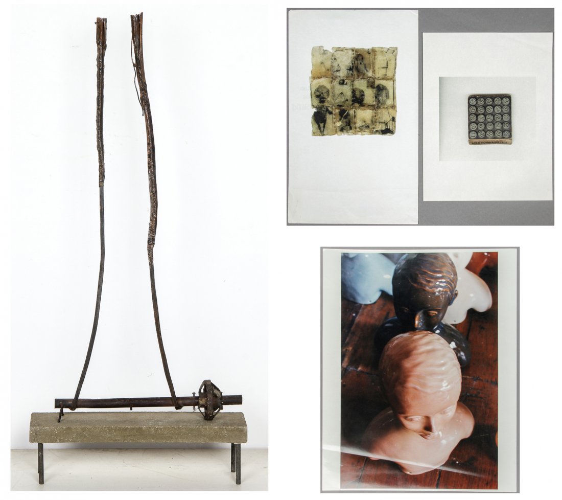 Kate Moran (American, b. 1958) 4 Works: Kate Moran (American, b. 1958) 4 Works: a found metal and concrete sculpture assemblage, accompanied by 3 photographic works. Largest measures 37"H, 94 cm (sculpture).
