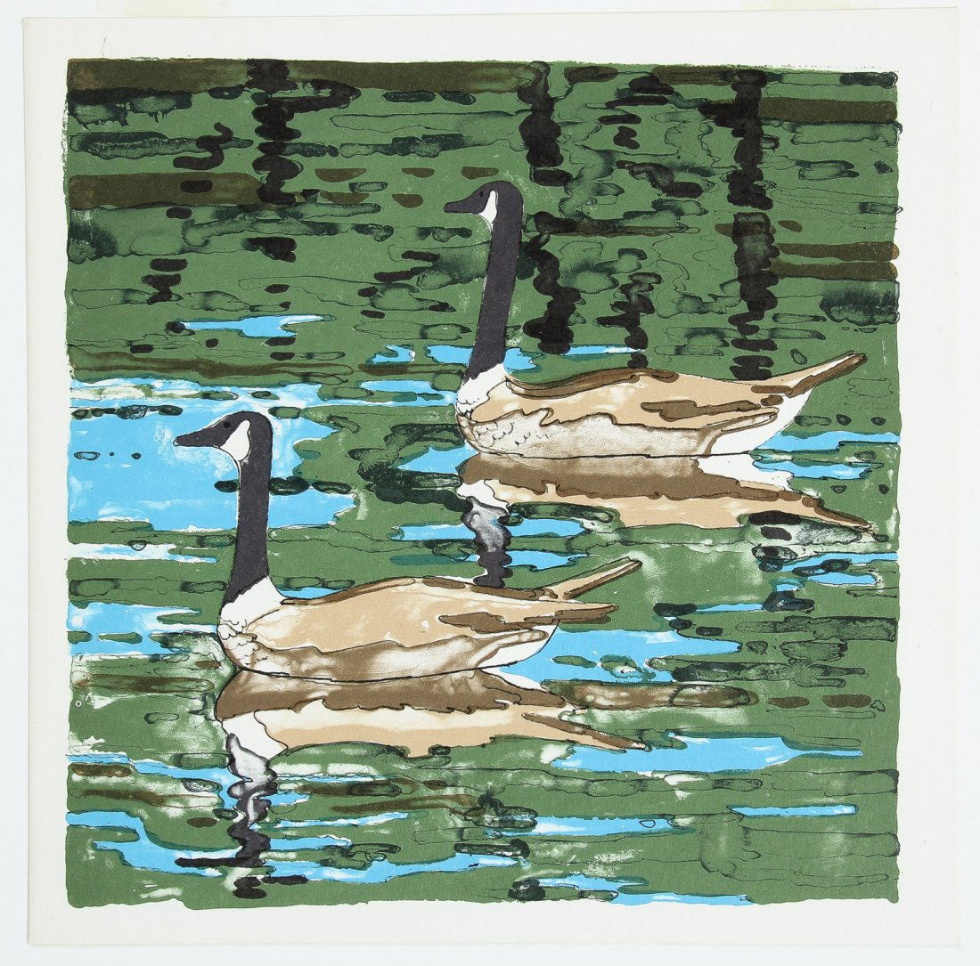 Neil Welliver (American, 1929-2005) Canada Geese: Neil Welliver (American, 1929-2005) Canada Geese, lithograph on paper, aside from the edition of 75. Size: 8.5" x 8.5", 22 x 22 cm (sheet).