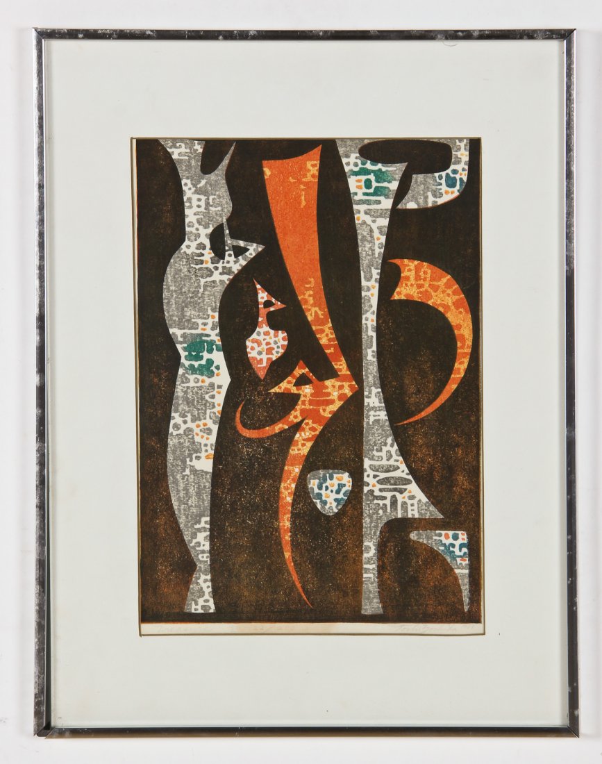 Toshi Yoshida (Japanese, 1911-1995) Treasure, 1969: Toshi Yoshida (Japanese, 1911-1995) Treasure, 1969, color woodblock print, from an edition of 200. Size: 14.25" x 10", 36 x 25 cm (sight); 20.25" x 15.75", 51 x 40 cm (frame).