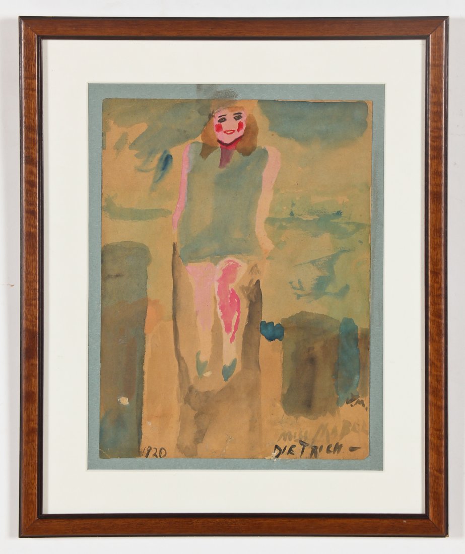 Justin McCarthy (American, 1892-1977) Miss Dietrich: Justin McCarthy (American, 1892-1977) Miss Dietrich, painting. Size: 12" x 9", 30 x 23 cm (sheet); 17" x 14", 43 x 36 cm (frame). Proceeds from the sale of this item to benefit the Sterling Strauser G