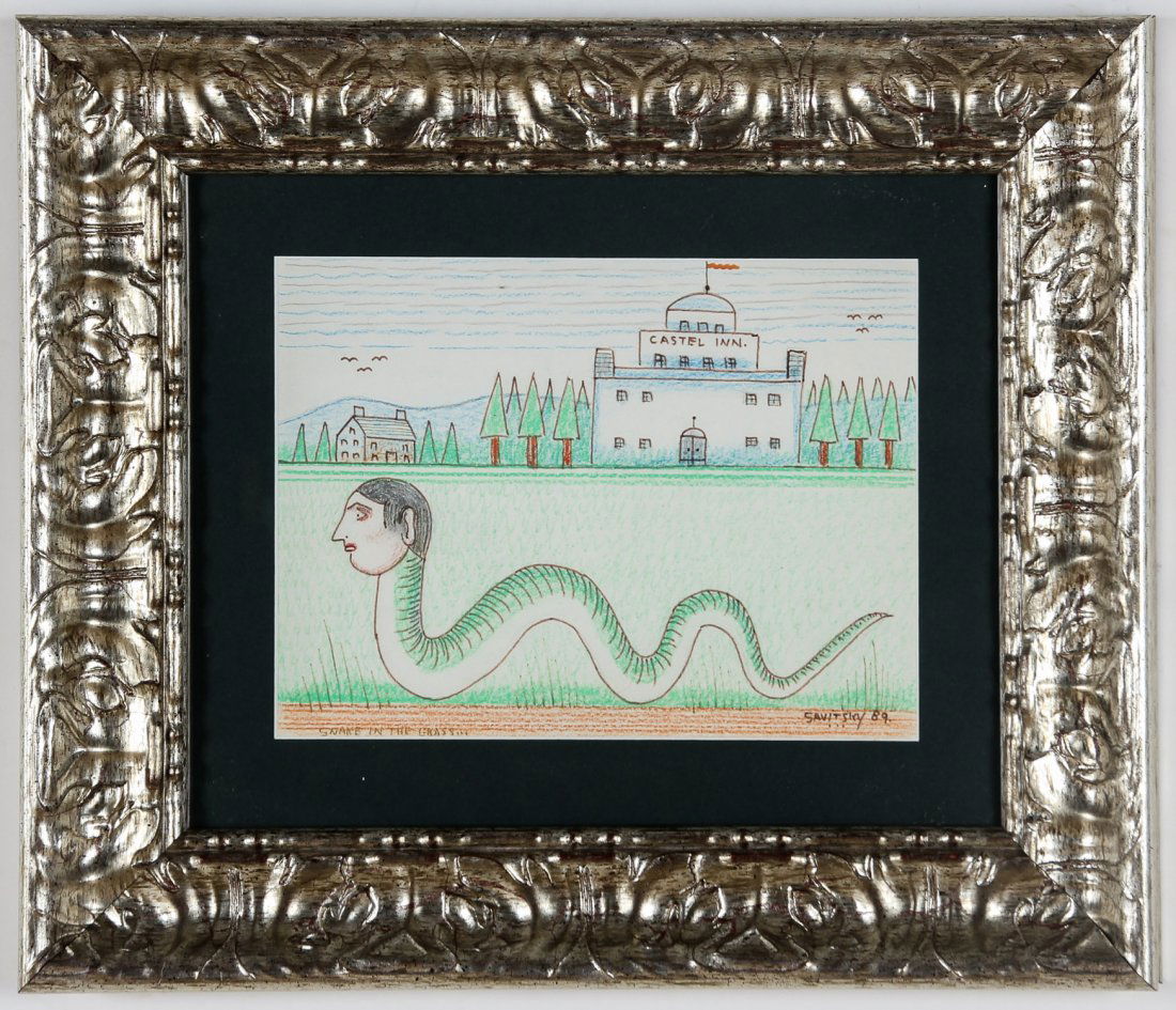 Jack Savitsky (American 1910-1991) Castel Inn, 1989: Jack Savitsky (American 1910-1991) Castel Inn, 1989, colored pencil drawing. Size: 8.5" x 11.5", 22 x 29 cm (sight); 17" x 20", 43 x 51 cm (frame). Proceeds from the sale of this item to benefit the S