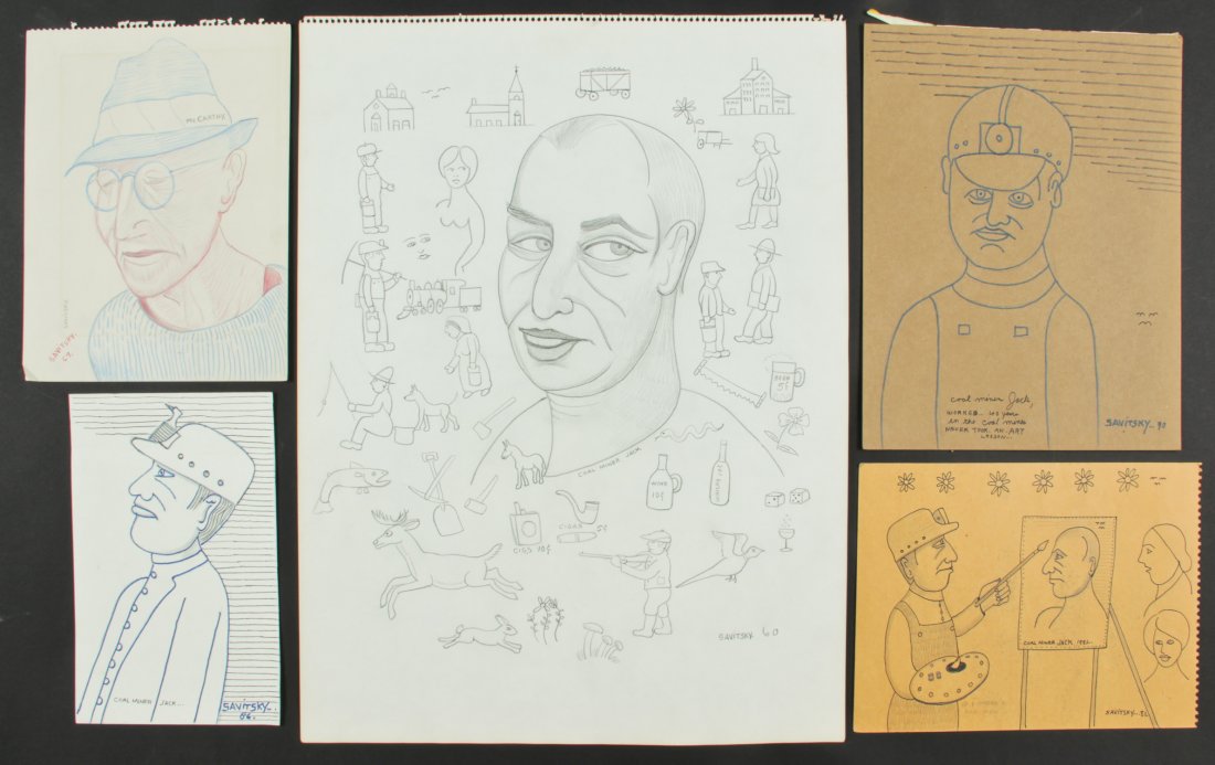 5 Jack Savitsky (American 1910-1991) Drawings: 5 Jack Savitsky (American 1910-1991) Drawings, including a portrait of Justin McCarthy. Size: 24" x 18", 61 x 46 cm (largest).