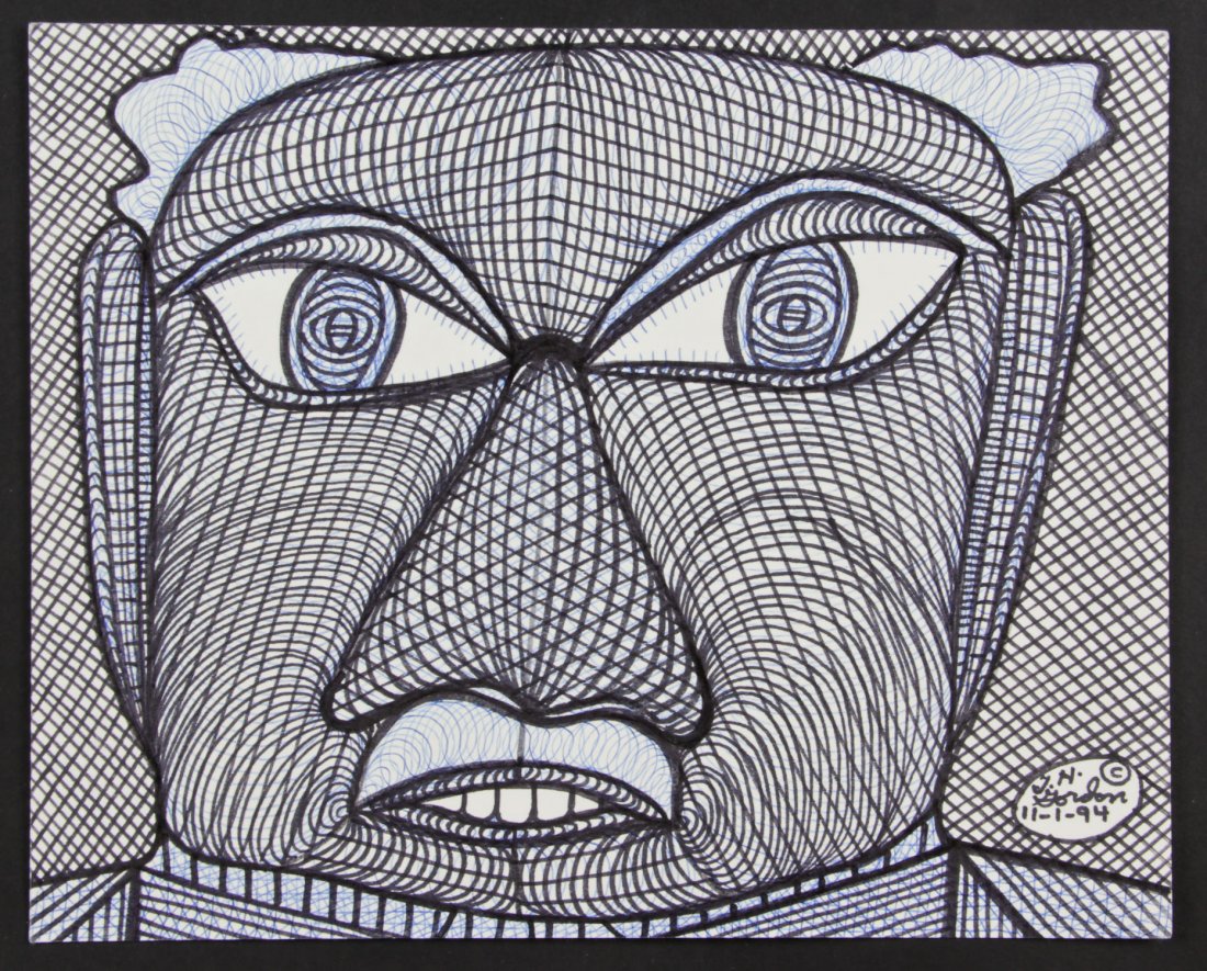 Ted Gordon (American, b.1924) "Frustrated Mentor": Ted Gordon (American, b.1924) "Frustrated Mentor", 1994, ink drawing on paper. Size: 9.5" x 11.75" (24 x 30 cm). Proceeds from the sale of this item to benefit the Sterling Strauser Gallery at East St