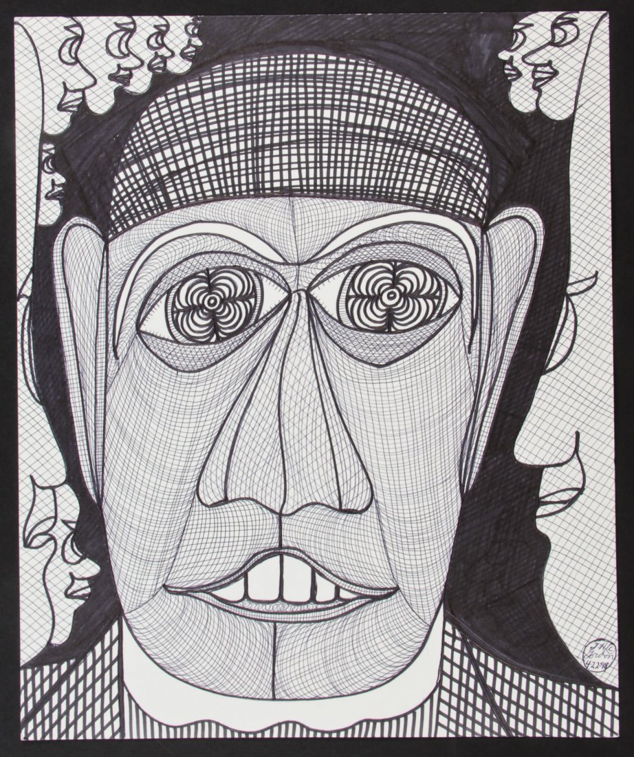Ted Gordon (American, b.1924) "The Most High Lama",: Ted Gordon (American, b.1924) "The Most High Lama", 1998, ink drawing on paper. Size: 17" x 14" (43 x 36 cm). Proceeds from the sale of this item to benefit the Sterling Strauser Gallery at East Strou