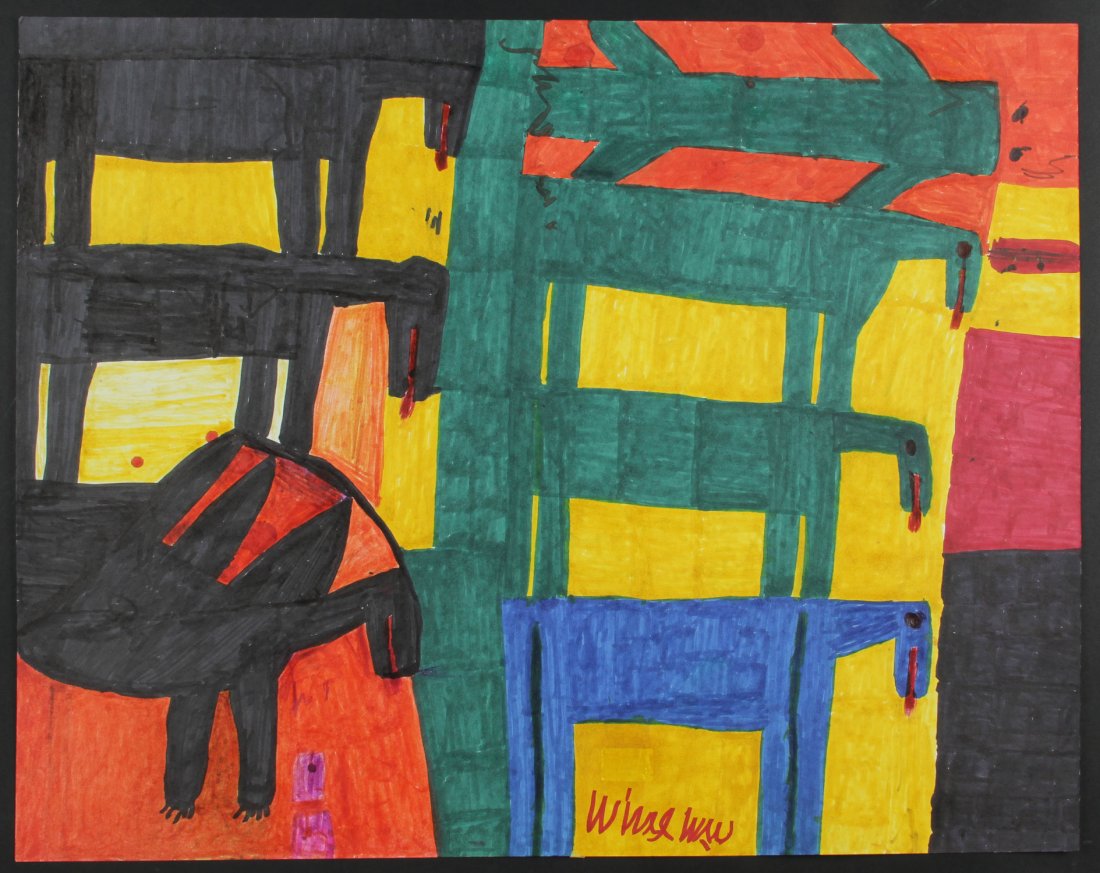 Willie White (American/Mississippi, 1908-2001): Willie White (American/Mississippi, 1908-2001) Prehistoric Animals and Dinosaurs, ink drawing on paper. Provenance: Anton Hardt Gallery. Size: 22" x 28" (56 x 71 cm). Proceeds from the sale of this it
