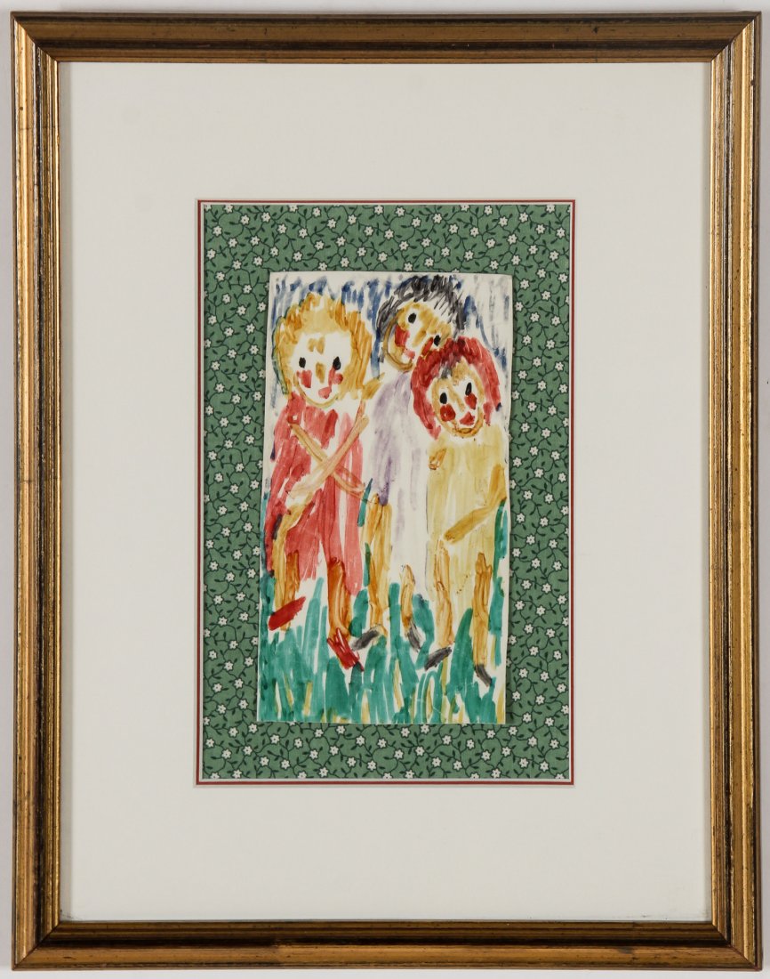 Sybil Gibson (American, 1908-1995) Three Girls: Sybil Gibson (American, 1908-1995) Three Girls, watercolor painting. Size: 6.5" x 3.75", 17 x 10 cm (sheet); 14" x 11", 36 x 28 cm (frame). Proceeds from the sale of this item to benefit the Sterling