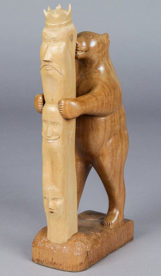 John J. Stanko (American, 1925-2014) Sculpture: John J. Stanko (American, 1925-2014) Sculpture, Bear and Totem Pole, carved wood. Size: 18" x 4.5" x 7" (46 x 11 x 18 cm). Provenance: estate of the artist. The sale debuts the work of a newly-discove