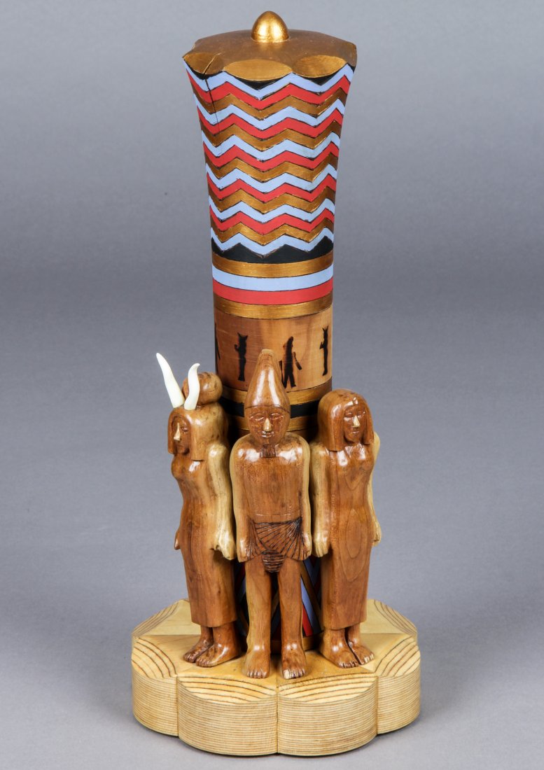 John J. Stanko (American, 1925-2014) Sculpture: John J. Stanko (American, 1925-2014) Sculpture, Egyptian Gods, carved wood, mixed media. Size: 19" x 8" x 8" (48 x 20 x 20 cm). Provenance: estate of the artist. The sale debuts the work of a newly-di