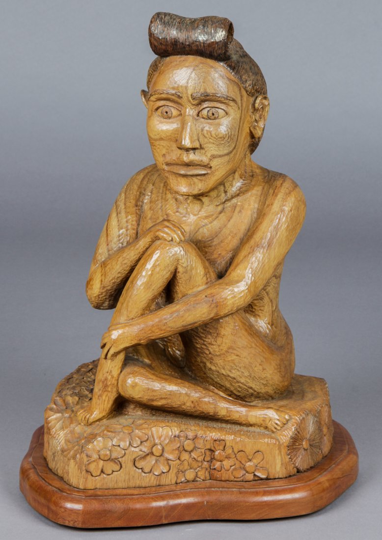 John J. Stanko (American, 1925-2014) Sculpture: John J. Stanko (American, 1925-2014) Sculpture, Woman Sitting in Flowers, carved wood. Size: 21" x 14" x 14" (53 x 36 x 36 cm). Provenance: estate of the artist. The sale debuts the work of a newly-di