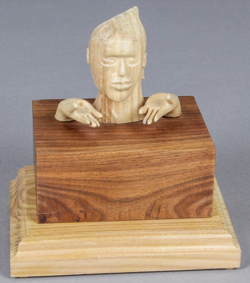 John J. Stanko (American, 1925-2014) Sculpture: John J. Stanko (American, 1925-2014) Sculpture, Head and Hands, carved wood. Size: 8" x 7" x 5" (20 x 18 x 13 cm). Provenance: estate of the artist. The sale debuts the work of a newly-discovered self