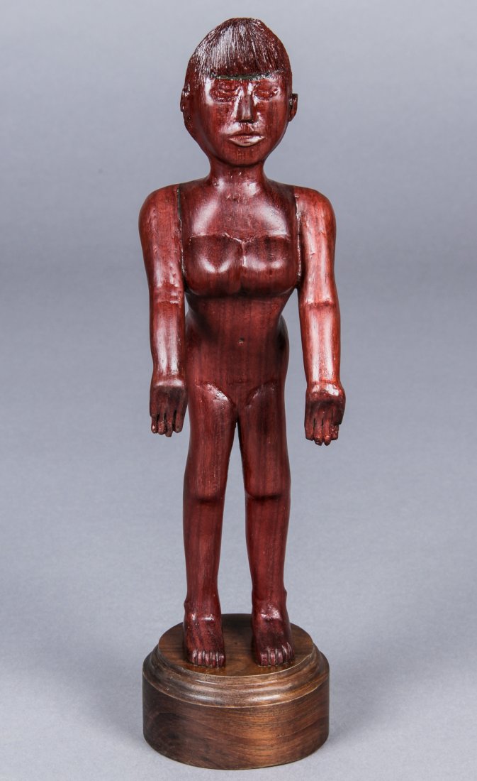 John J. Stanko (American, 1925-2014) Sculpture: John J. Stanko (American, 1925-2014) Sculpture, Woman Standing Palms Up, carved wood. Size: 14" x 3.5" x 3.5" (36 x 9 x 9 cm). Provenance: estate of the artist. The sale debuts the work of a newly-dis