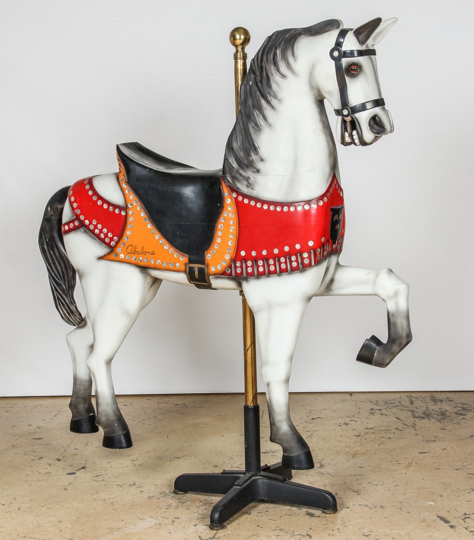 John J. Stanko (American, 1925-2014) Large Carousel: John J. Stanko (American, 1925-2014) Sculpture, Carousel Horse, carved wood, paint, abalone, brass. Size: 72" x 60" x 27" (183 x 152 x 69 cm). Provenance: estate of the artist.The sale debuts the work