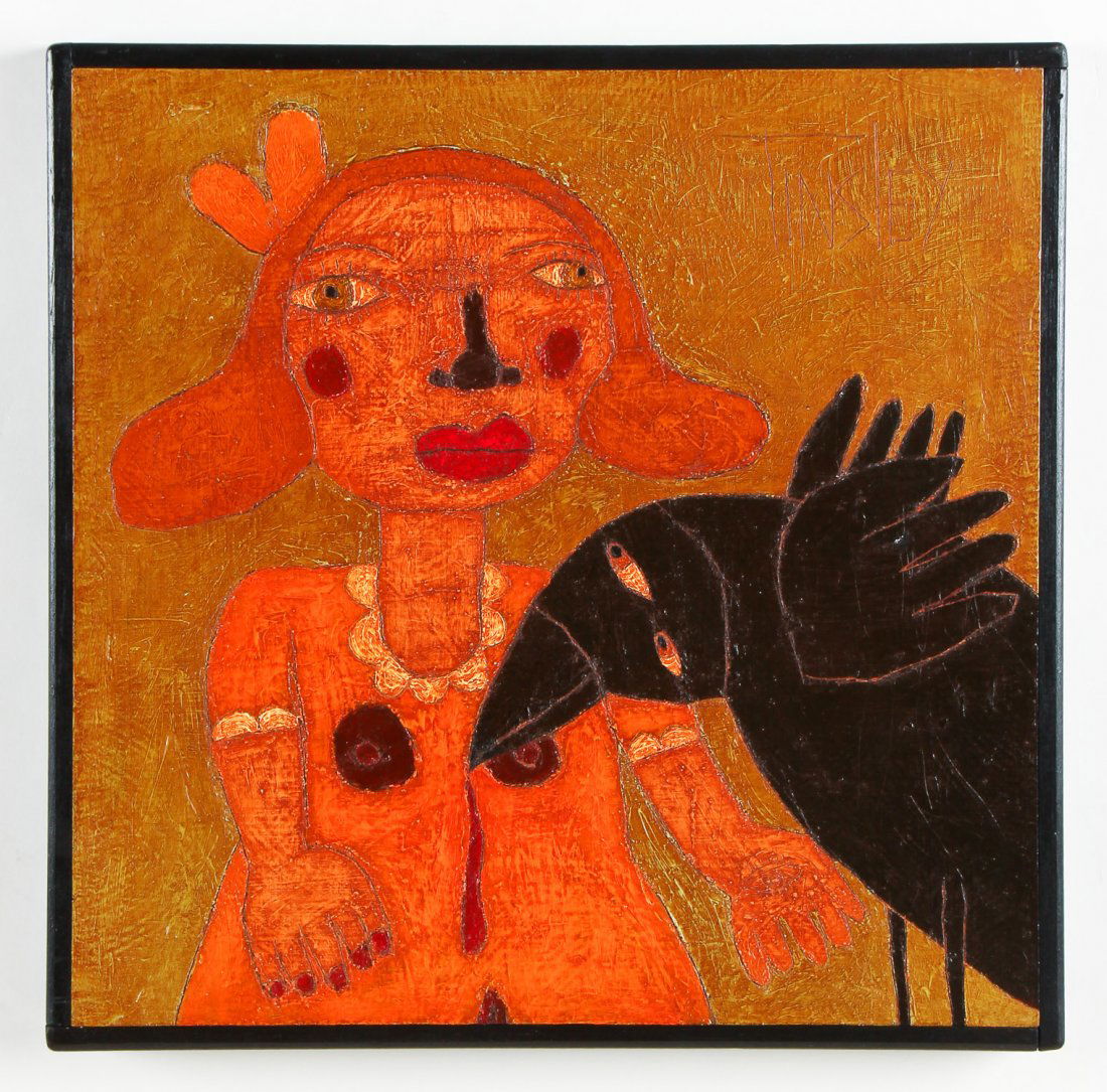 David Tinsley (American, b. 1951) Heartfelt No. 2: David Tinsley (American, b. 1951) Heartfelt No. 2, acrylic painting on panel, in a wood frame. Size: 16.5" x 16.5", 42 x 42 cm (frame).