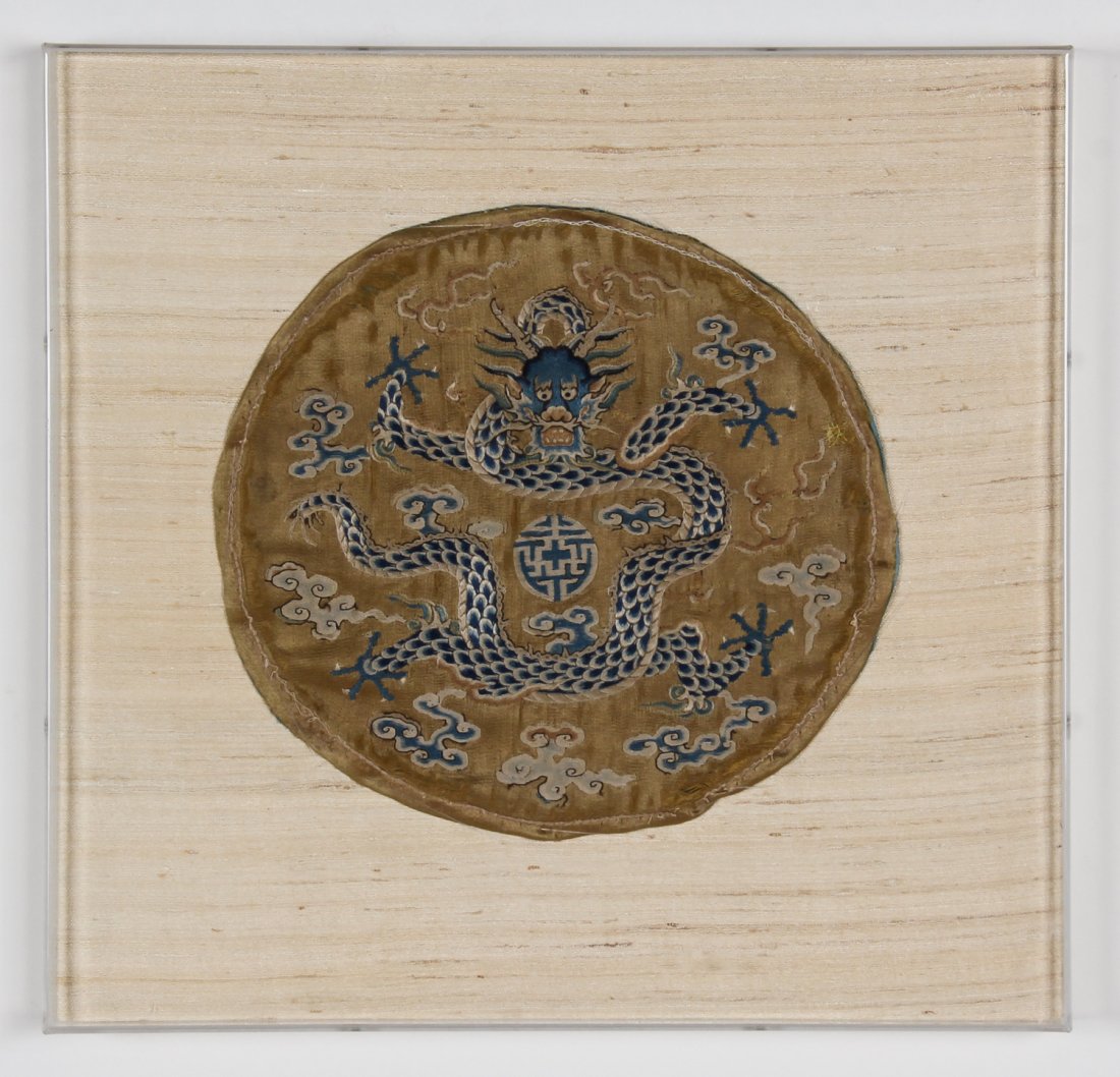 Antique Chinese Silk Dragon Roundel, Ming Dynasty (1 of 3)
