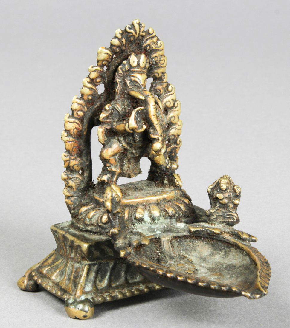 Bronze Puja Lamp with Ganesh, 19th c. (1 of 3)