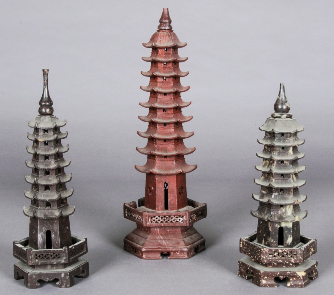 3 Asian Soapstone Pagodas (1 of 5)