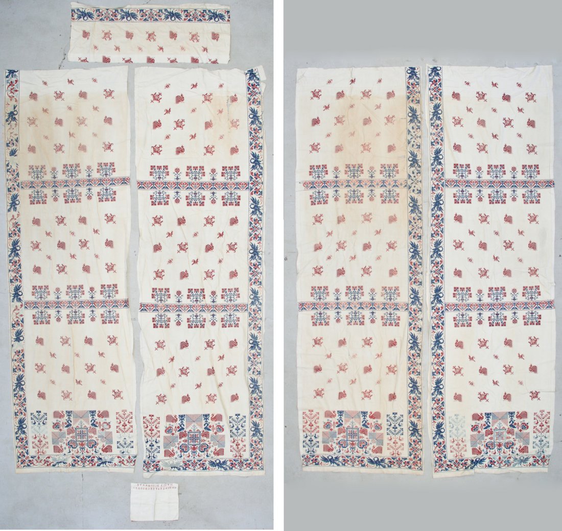 Vintage Cross Stitch Articles: Vintage Cross Stitch Articles on linen. Probably Greek and Russian. Various sizes.