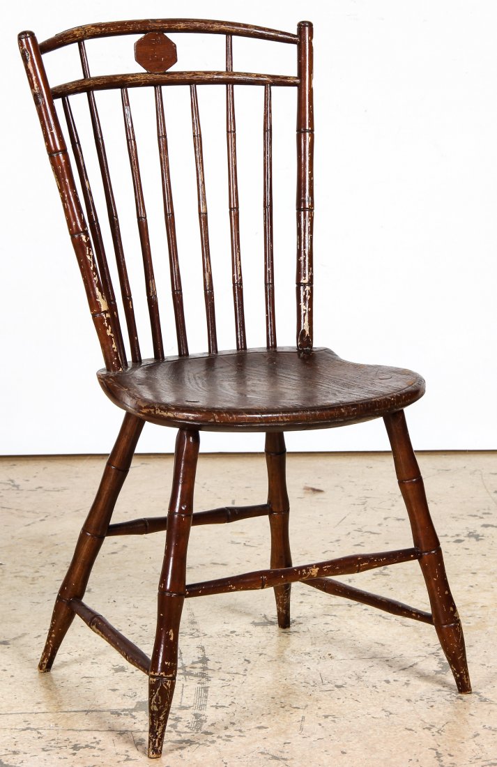 Antique Windsor Chair Stamped E.P. Rose: Antique Windsor Chair Stamped E.P. Rose. Early 19th C New Jersey. Size: 34.5" x 19" x 20" (88 x 48 x 51 cm). Provenance: Kristina Barbara Johnson Estate, Princeton, New Jersey.