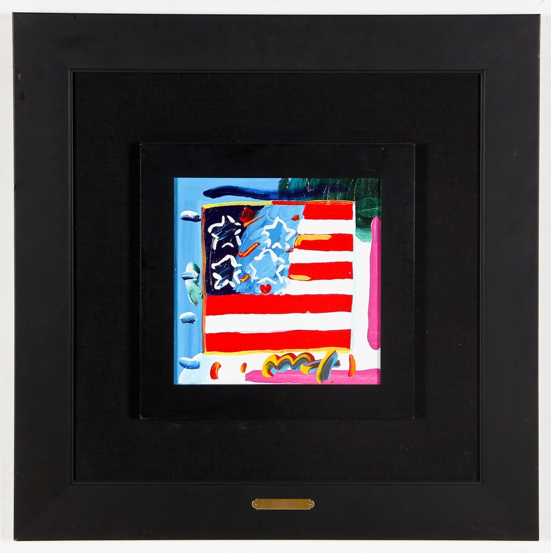 Peter Max (American, b. 1937) Original Painting: Peter Max (American, b. 1937) American Flag, 2008, an original acrylic painting on canvas, stamped on verso and numbered 234249, accompanied by a COA. Size: 12" x 12", 30 x 30 cm (stretcher); 25.25" x