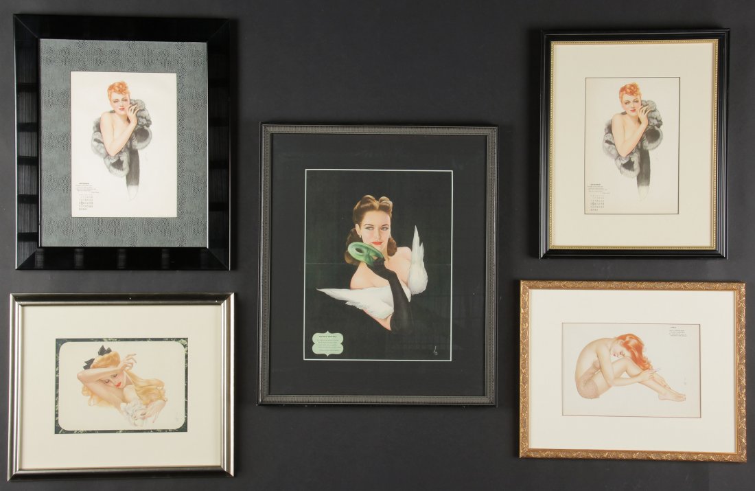 5 Vintage Alberto Vargas Pin-up Prints: 5 Vintage Alberto Vargas Pin-up Prints, each professionally framed. Ranging in frame size from 16.25" x 20.25" (41 x 51 cm) to 26" x 22" (66 x 56 cm).