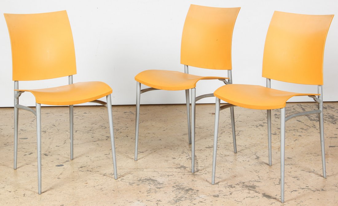 3 Philippe Starck for Cassina Folding Chairs: 3 Philippe Starck for Cassina Chairs. Model Miss C.O.C.O. Aluminium, yellow plastic. Designed in 1998. Each Size: 31" x 15" x 19" (79 x 38 x 48 cm). Provenance: New England estate.